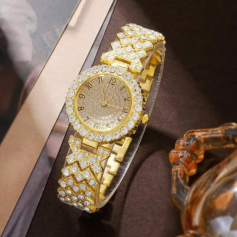  "GoldGleam Luxe Set: Women's Watch & Jewelry Ensemble"