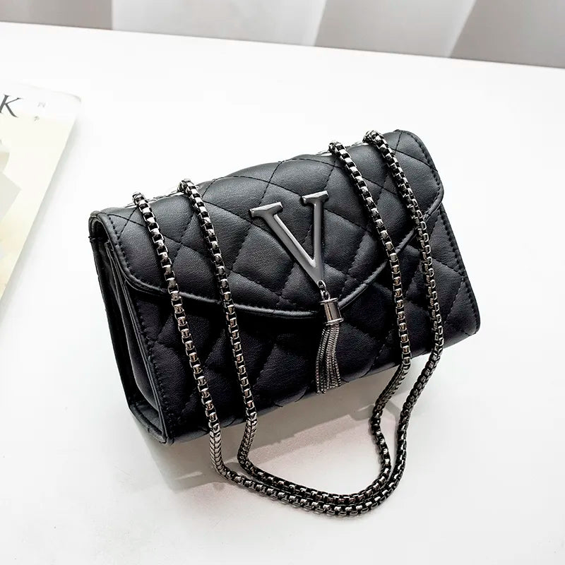 Black Elegance: Quilted Tassel Crossbody & Shoulder Bag"