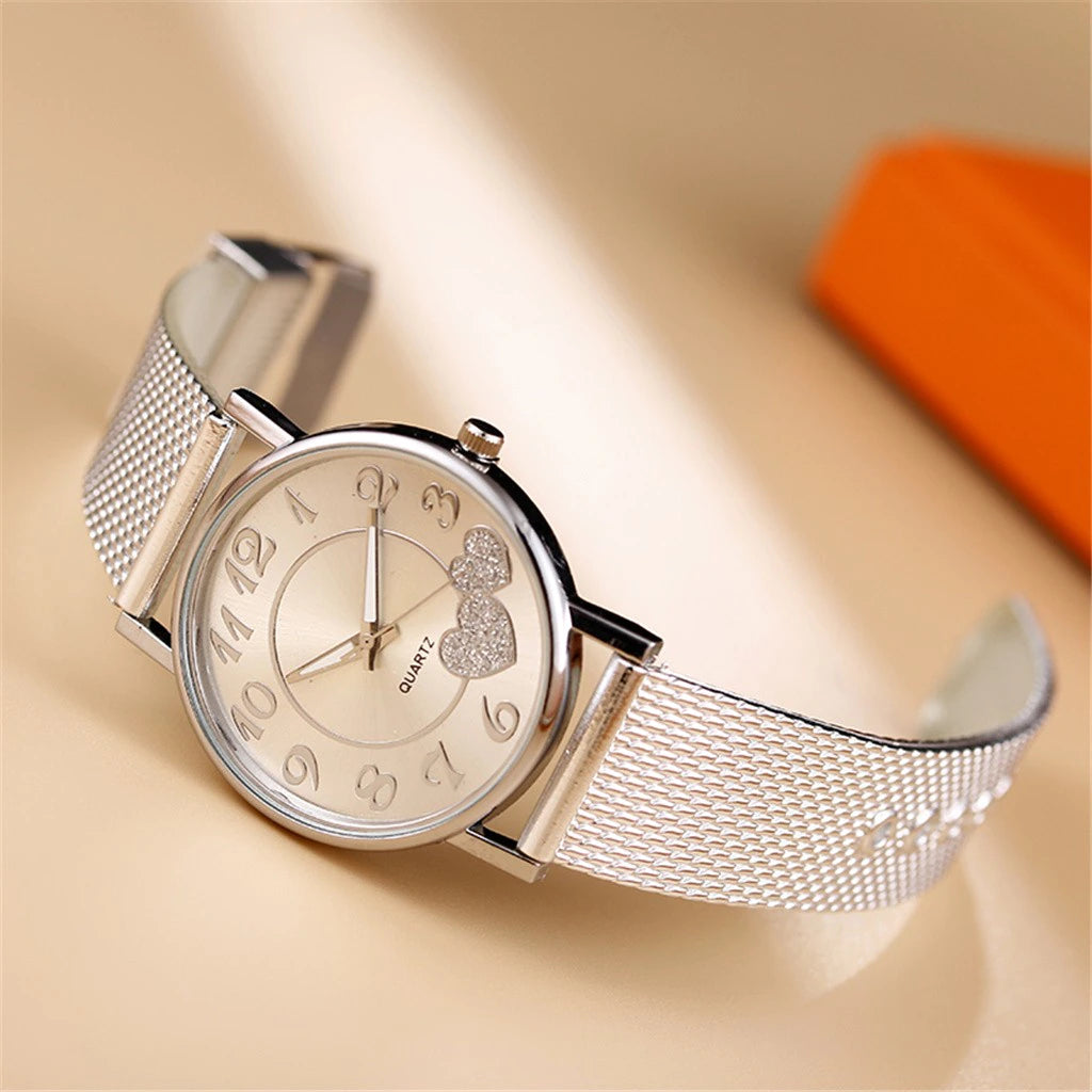 " "Heart Dial Unisex Mesh Strap Watch"