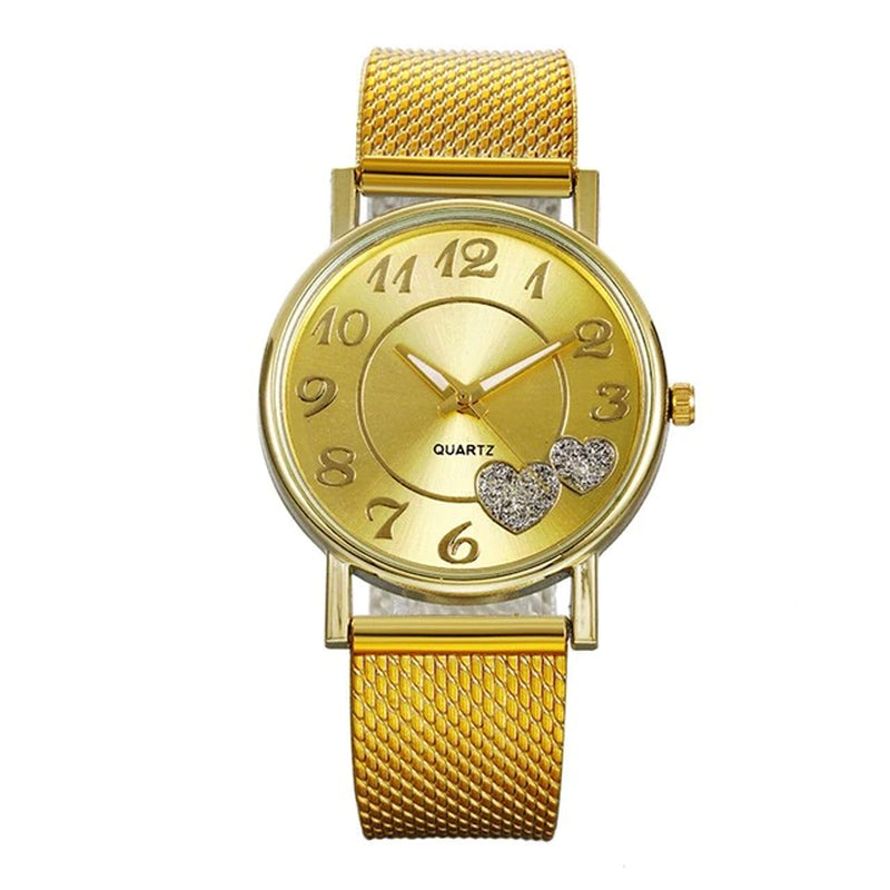 " "Heart Dial Unisex Mesh Strap Watch"