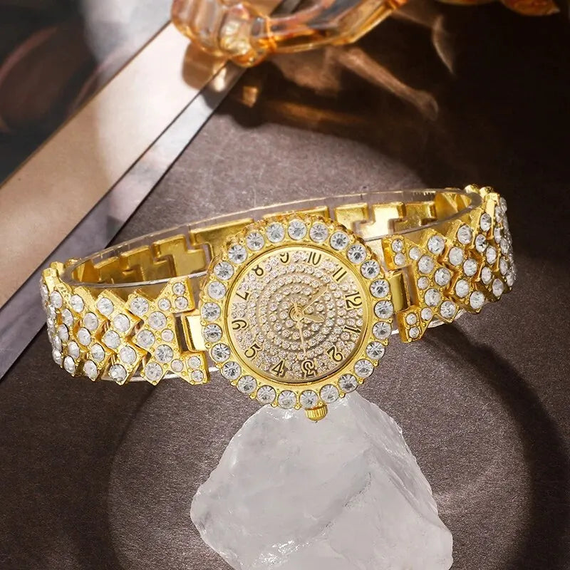  "GoldGleam Luxe Set: Women's Watch & Jewelry Ensemble"