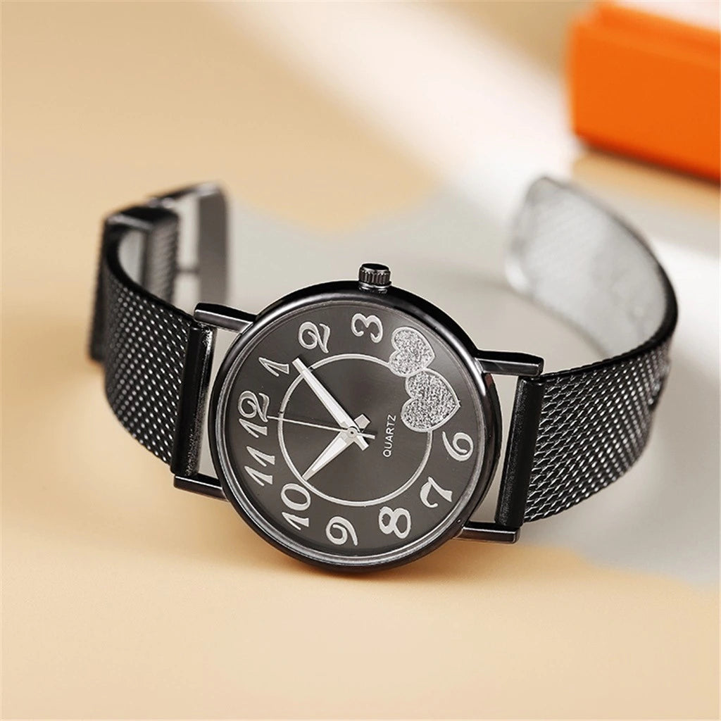 " "Heart Dial Unisex Mesh Strap Watch"