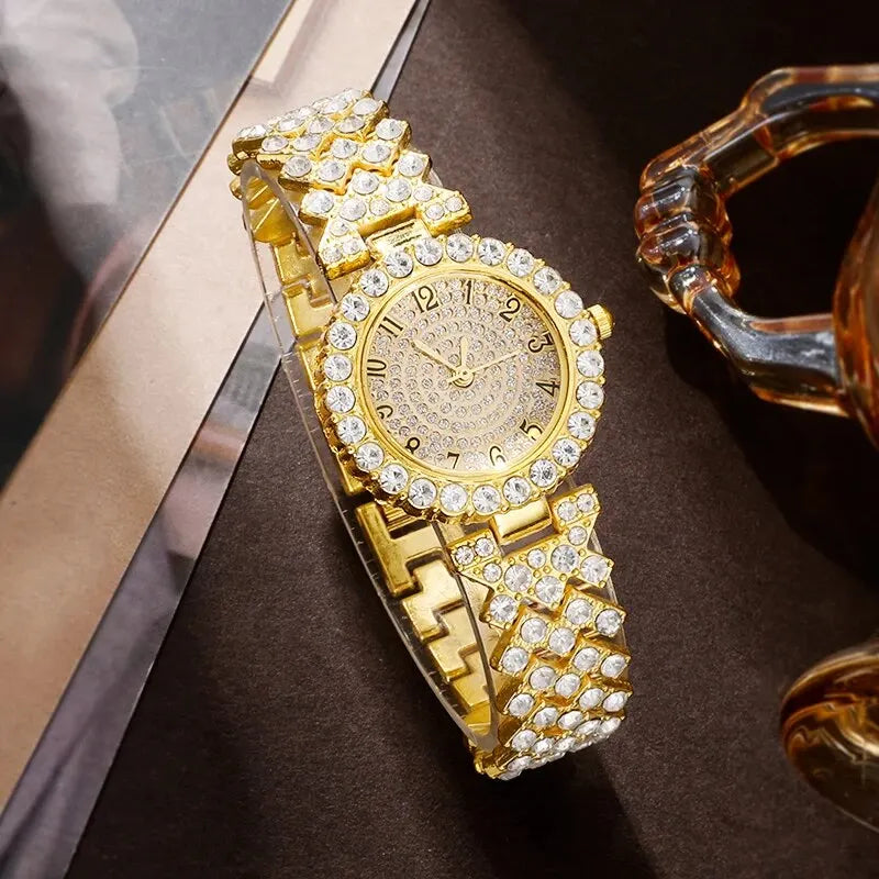  "GoldGleam Luxe Set: Women's Watch & Jewelry Ensemble"