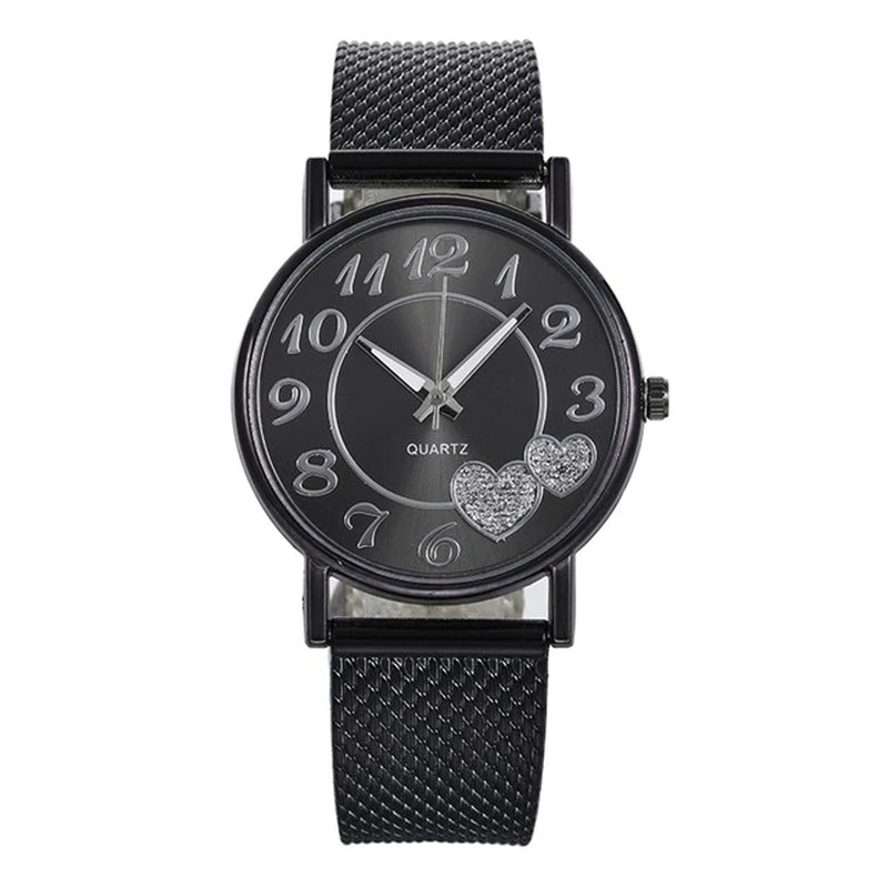 " "Heart Dial Unisex Mesh Strap Watch"