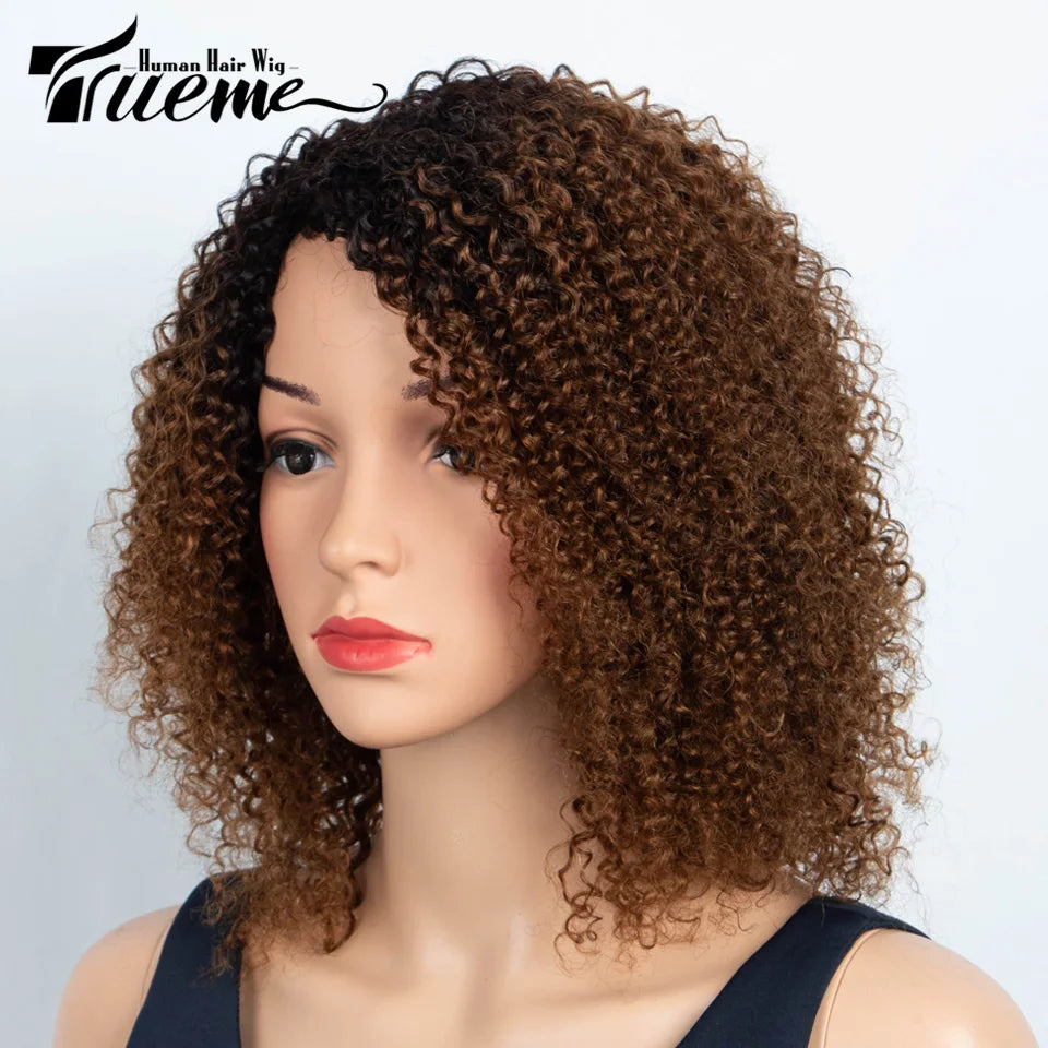 TrueMe Afro Kinky Curly Bob Wig: Ombre Highlight with Bangs"