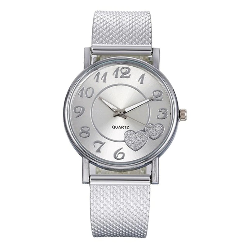 " "Heart Dial Unisex Mesh Strap Watch"