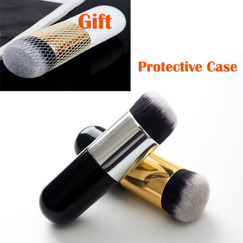 "Chubby Pier Foundation Brush Set: Professional Flat Cream Makeup Brushes with Protective Case"