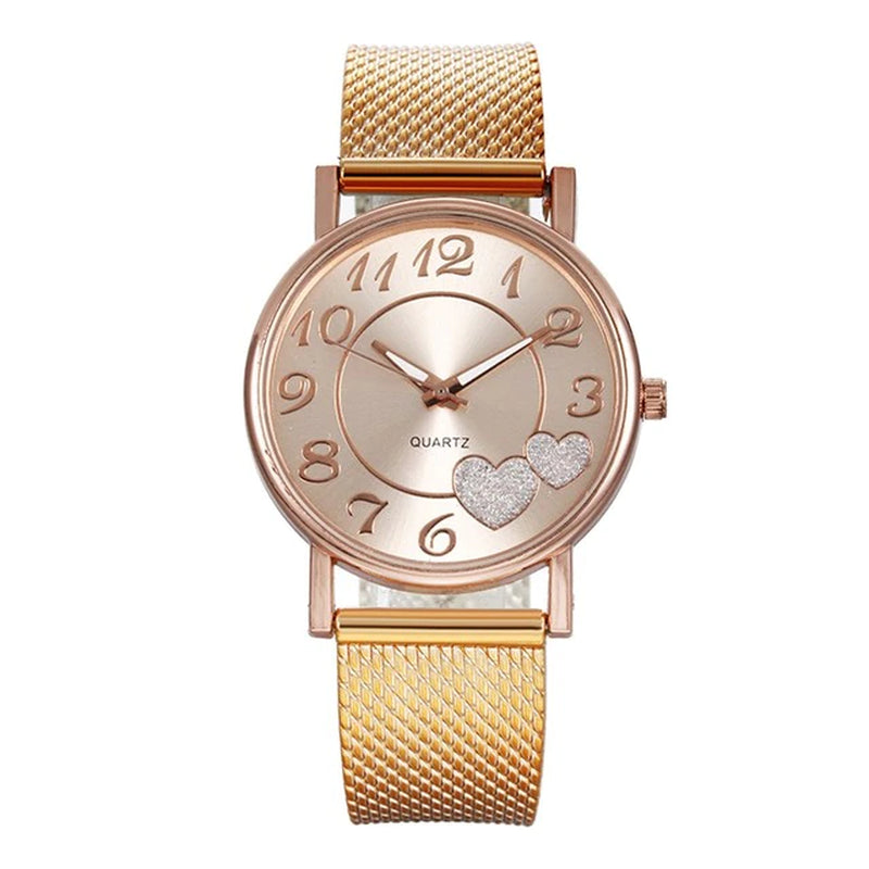 " "Heart Dial Unisex Mesh Strap Watch"