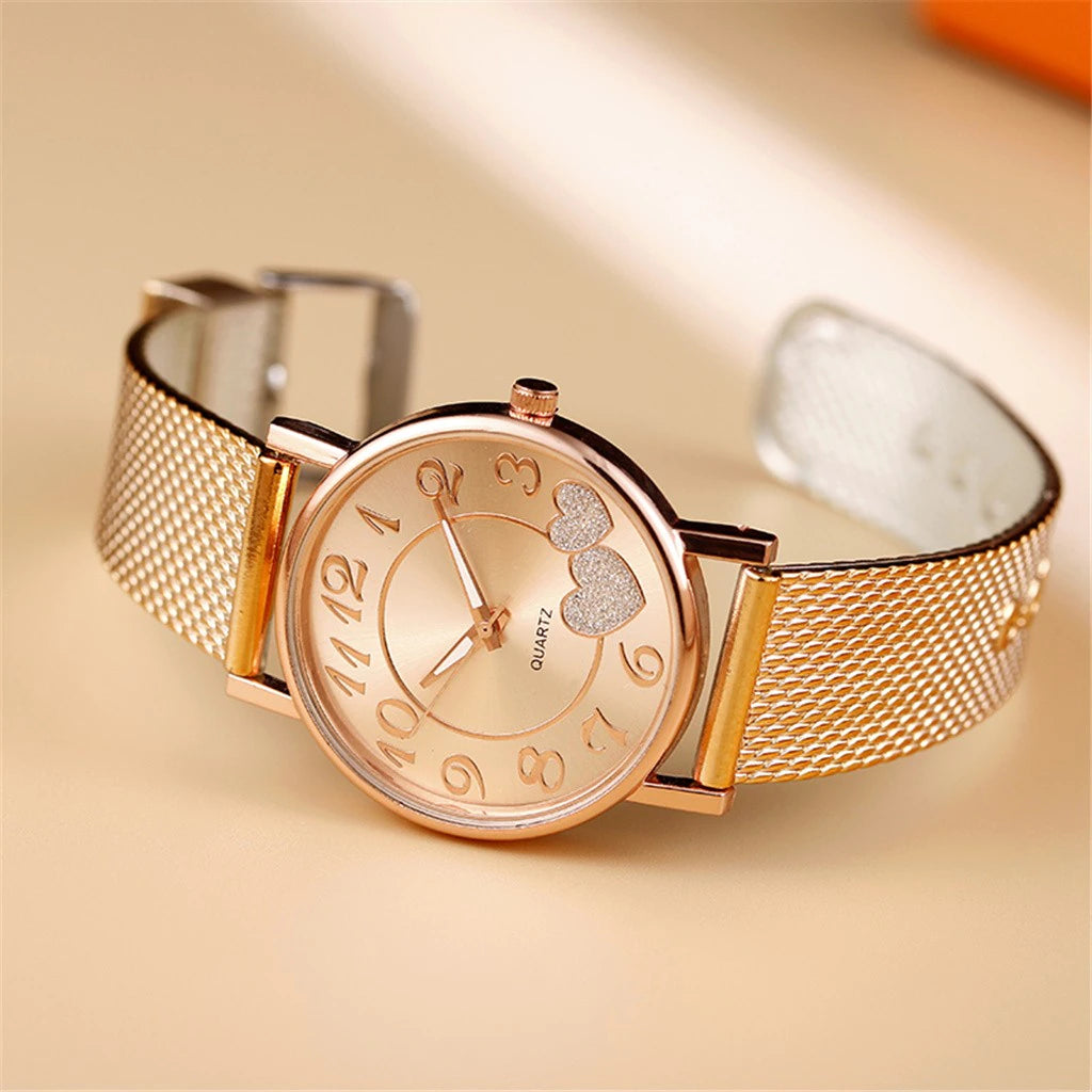 " "Heart Dial Unisex Mesh Strap Watch"