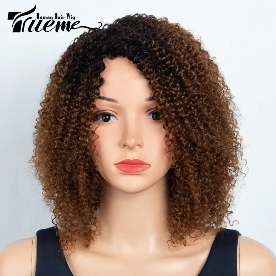 TrueMe Afro Kinky Curly Bob Wig: Ombre Highlight with Bangs"