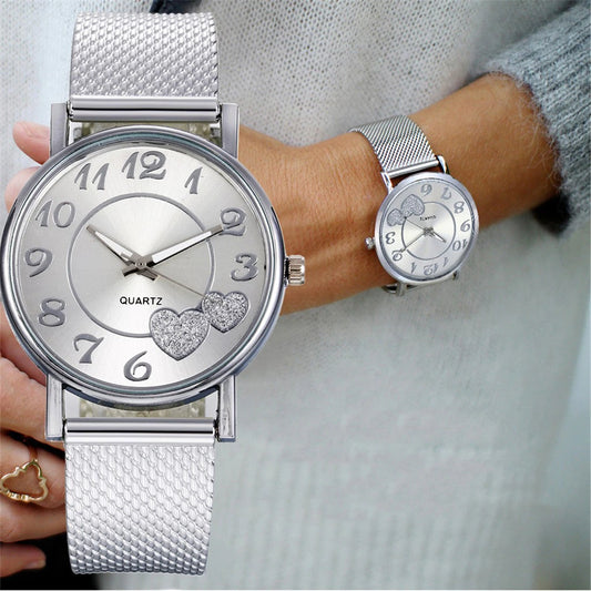 " "Heart Dial Unisex Mesh Strap Watch"