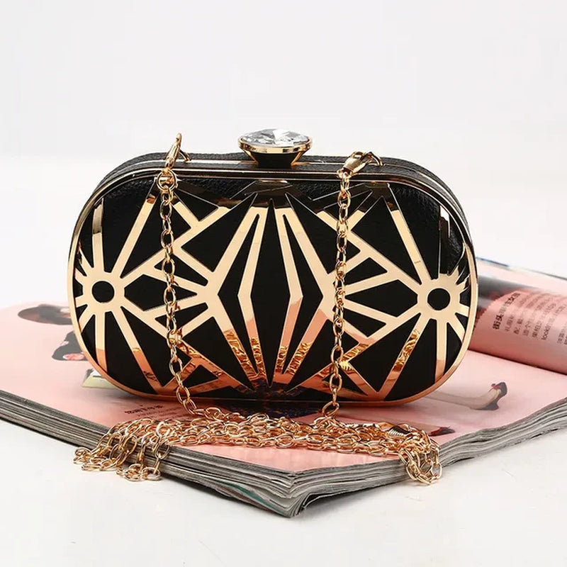  "GoldGlam Clutch: Luxury Evening & Wedding Bag with Diamond Detail"