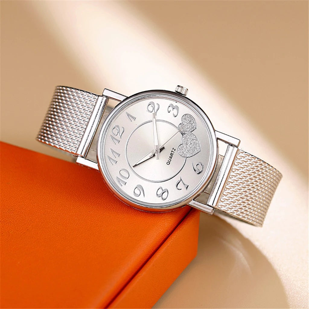 " "Heart Dial Unisex Mesh Strap Watch"