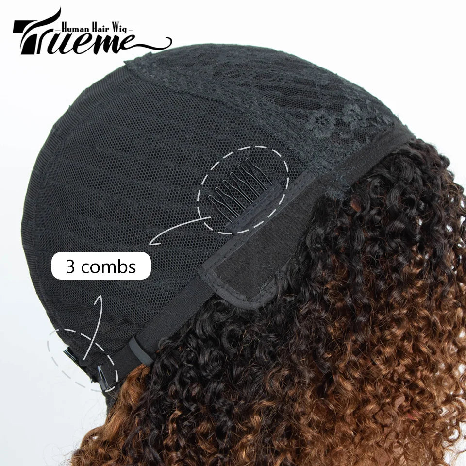 TrueMe Afro Kinky Curly Bob Wig: Ombre Highlight with Bangs"