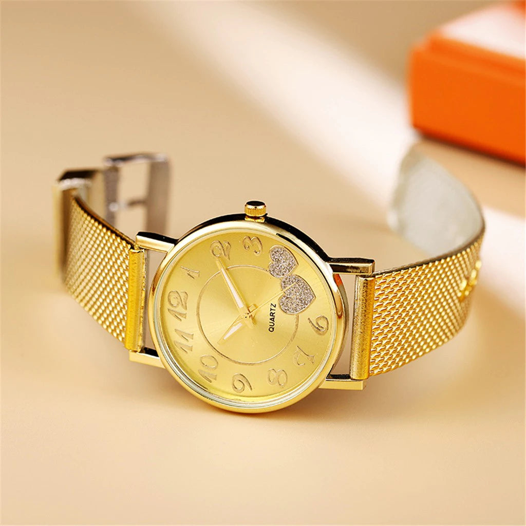 " "Heart Dial Unisex Mesh Strap Watch"