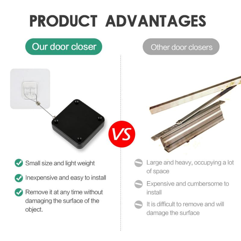 "Effortless Door Closer: Punch-Free & Sensor-Powered"